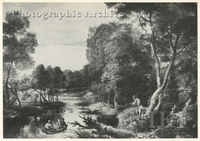 Wooded River Landscape with Figures in a Rowing Boat