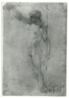 Standing Male Nude Turned Left, Holding a Cross