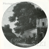Wooded Landscape with Figures outside an Inn