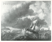 Dutch Smallships in a Stormy Sea Off the Coast