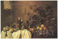 Still Life with Fruit, Rummers, Pastry and Bread on a Draped Table