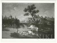 Landscape with a River,an Old Bridge and Cattle
