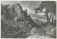 Mountainous Landscape with Huntsmen in Foreground and an Iron Foundry by a River