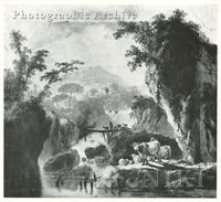 River Landscape with Figures, Cattle and a Waterfall