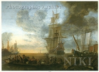 Men-of-war and other Vessels Entering a Harbour at Sunset