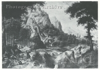 Rocky Landscape with Monkeys Plundering the Wares of a Sleeping Merchant