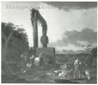 Italianate Landscape with Ruins, Herdsmen and Travellers