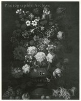 Still Life of Flowers in a Vase with Fruit on a Table