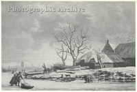 Winter Landscape with a Farm to the Right of a Frozen River