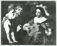 Female Guitar Player with Old Woman and Child