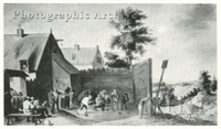 Peasants Seated at Tables outside an Inn and Others Playing a Ball Game