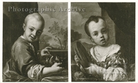 Boy Feeding Birds and Girl Playing the Tambourine : [a Pair]