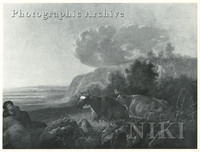 Two Cows with a Sleeping Herdsman in a Landscape