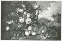 Still Life of Flowers in a Basket and Fruit