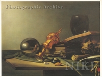 Still Life with Books, Skull, Sphere, a Rummer, an Overturned Cup and Shells