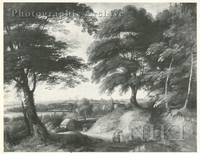 Wooded Landscape with Figures on a Path and a Town in the Distance
