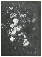 Bouquet of Fruit and Flowers Hanging from a Nail, in a Niche