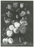 Roses, Tulips, Daffodils and Other Flowers in a Bowl on a Ledge