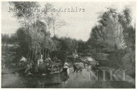 Wooded River Landscape with Figures and Horse-drawn Carts Crossing a Stream