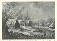Winter Landscape with Skaters on a Frozen River and Cottages