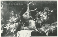 Still Life of Fruit in a Basket, a Dead Deer, a Lobster and Game Birds on a Table, with a Parrot, a Cat and Dogs