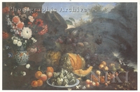 Still Life of Flowers and Fruit in a Landscape