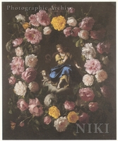 Garland of Flowers, Surrounding a Medaillon Depicting Saint Agnes