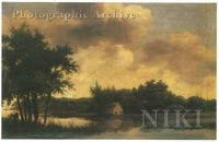 Wooded River Landscape with a Hut, Peasants and Cattle in a Field