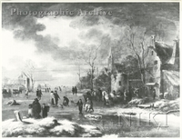 Frozen River Landscape with Figures on the Ice by a Village