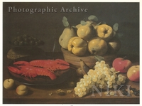 Crayfish on a Pewter Plate, with a Plate of Olives, on a Loaf of Bread, Pears on a Basket, Apples and Grapes on a Table