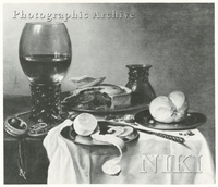Still Life of a Peeled Lemon, a Pie, Bread and a Glass of Wine