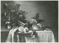 Still Life of a Ham, a Loaf of Bread, a Half Peeled Lemon, a Rummer and Other Objects on a Partly Draped Table