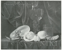 Still Life with a Peeled Lemon on a Pewter Dish, Rummers and a Nautilus Cup on a Draped Table