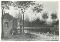 Park Scene with Ducks, Peacocks and a Lake