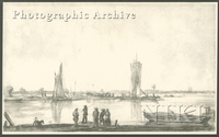 Boats Moored by the Bank of a River with Figures and a Rowing Boat in the Foreground