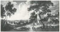 View of a Village with Figures on a Path in the Foreground