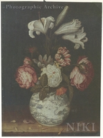 Lilies, Rose, a Marigold, and Other Flowers in a Blue and White Wan-Li Vase on a Ledge