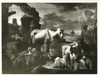 Shepherd with Flock and Horse Resting at a Well