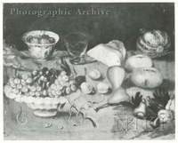 Bowl of Grapes, a Bowl of Strawberries, a Glass of Wine, Bread, Pears and Figs, all on a Table