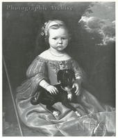 Portrait of a Young Girl, Full Length Seated in a Wooded Landscape with a Terrier on Her Lap