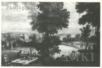 Wooded Landscape with Couples at a Picnic and Others in a Boat on a River