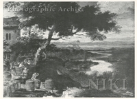 Wooded River Landscape with Farmers Pressing Grapes