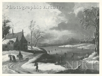 Skaters on a Frozen Lake, an Inn and Peasants Carrying Wood on a Path