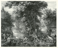 Village in a Wooded River Landscape with Woodcutters