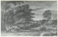 Wooded Landscape with Farmers Sitting at a Table