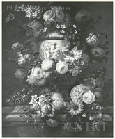 Roses, Tulips, Convolvulus, Narcissi and Other Flowers in a Sculptured Urn