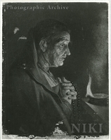 Old Woman Telling Beads by Lamplight with Skull and Book : [Fragment]