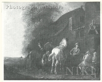 Horsemen and Figures outside a Farrier's Shop