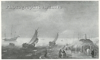 Coastal Scene with Shipping Offshore, and Gentry and Fisherfolk on the Beach