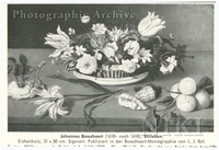 Stll Life of Tulips, Roses and Other Flowers in a Basket on a Ledge with Shells and Fruit